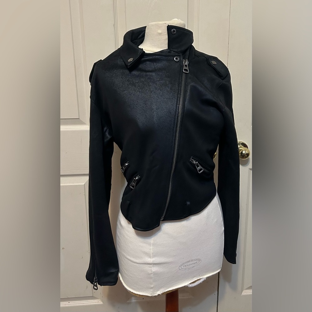 Black Women's Moto Jacket - Stylish Asymmetrical Zip